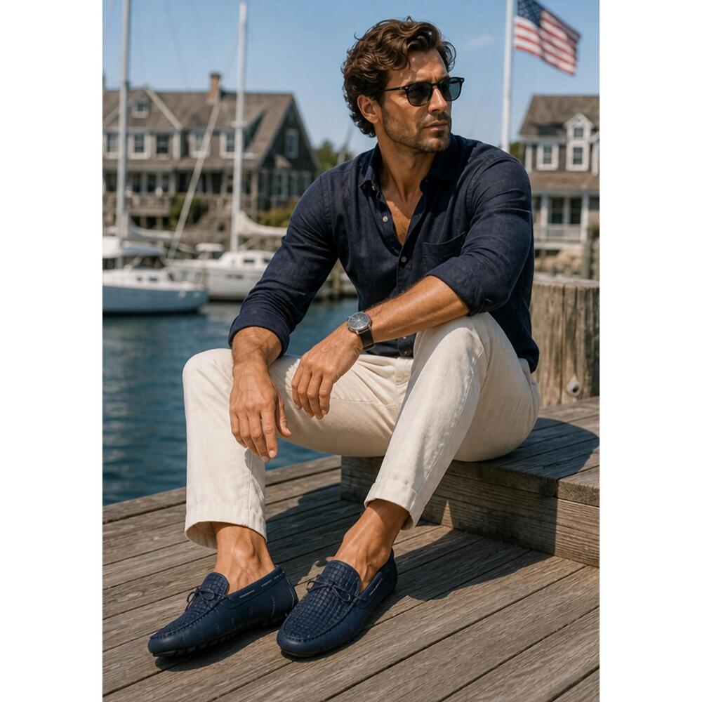 NEW SWIMS men's woven driver loafer in navy